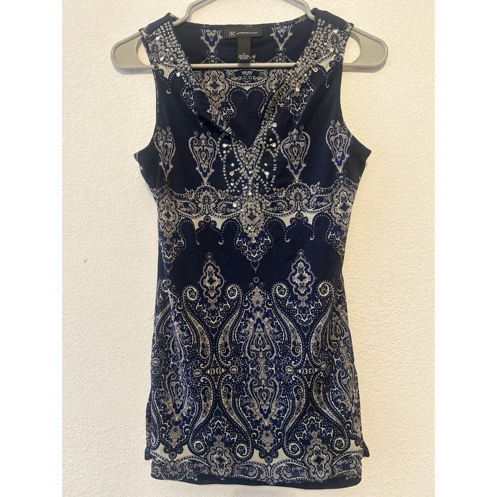 Vintage INC embellished paisley print Tunic Or dress size Small
